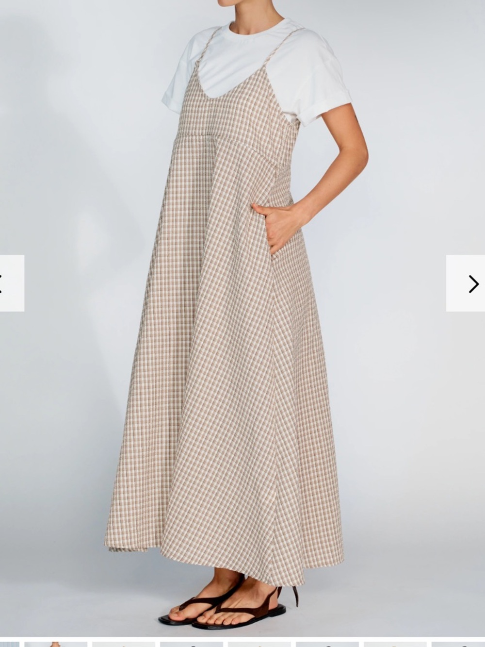 Beige Gingham Maxi Slip Dress with Thin Straps - Picture 6 of 10